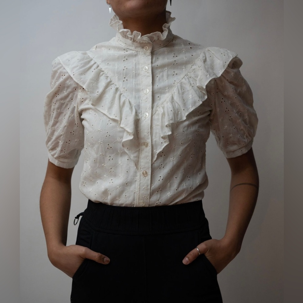 Vintage lace, ruffle-neck blouse